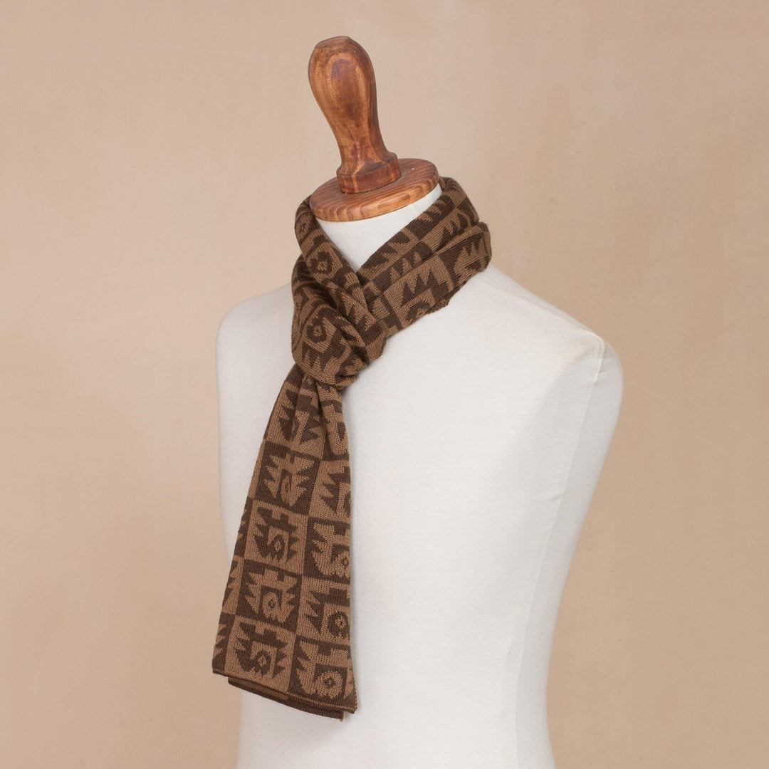 Alpaca Blend Espresso and Tan Scarf from Peru - Brown Paracas Shadows