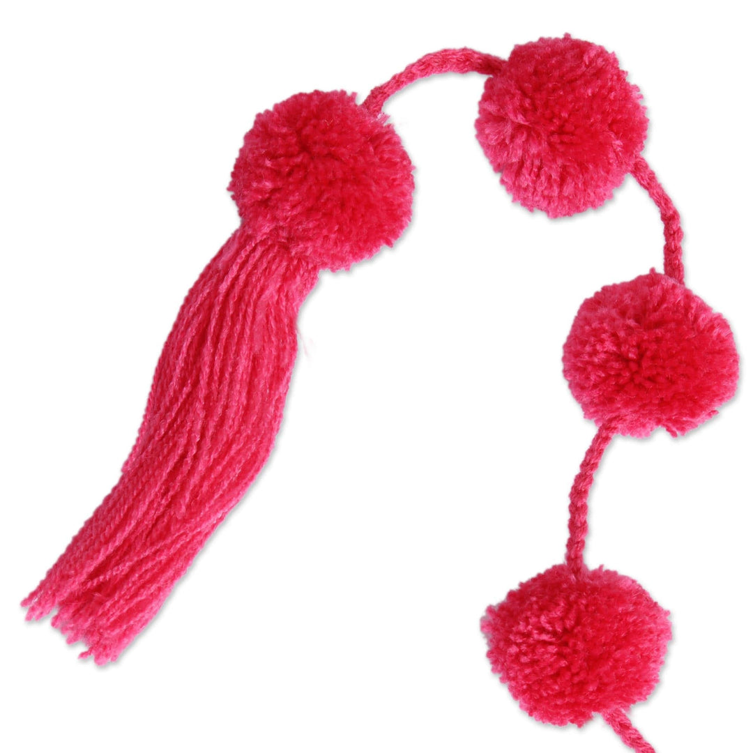 Ruby Red Cotton Pompom Handcrafted Garland from Mexico - Festive Joy in Ruby Red