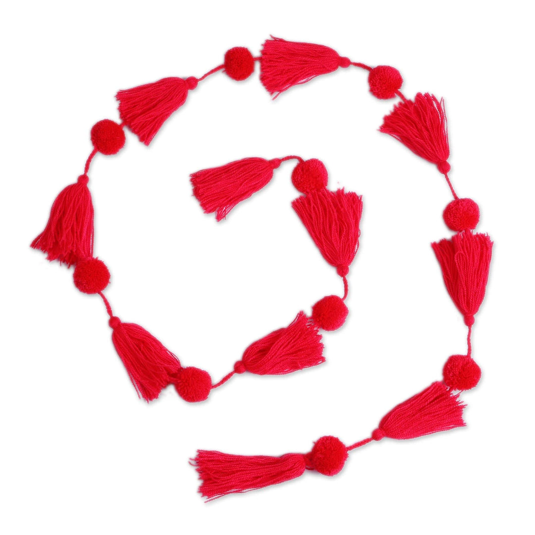 Handcrafted Deep Rose Pink Pompom and Tassel Cotton Garland - Spread the Joy in Deep Rose