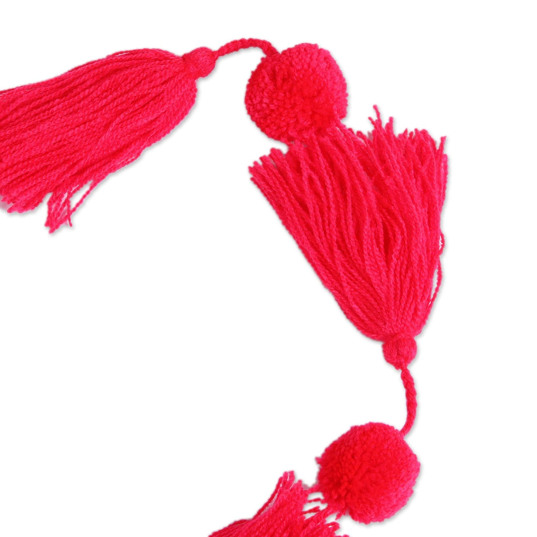Handcrafted Deep Rose Pink Pompom and Tassel Cotton Garland - Spread the Joy in Deep Rose