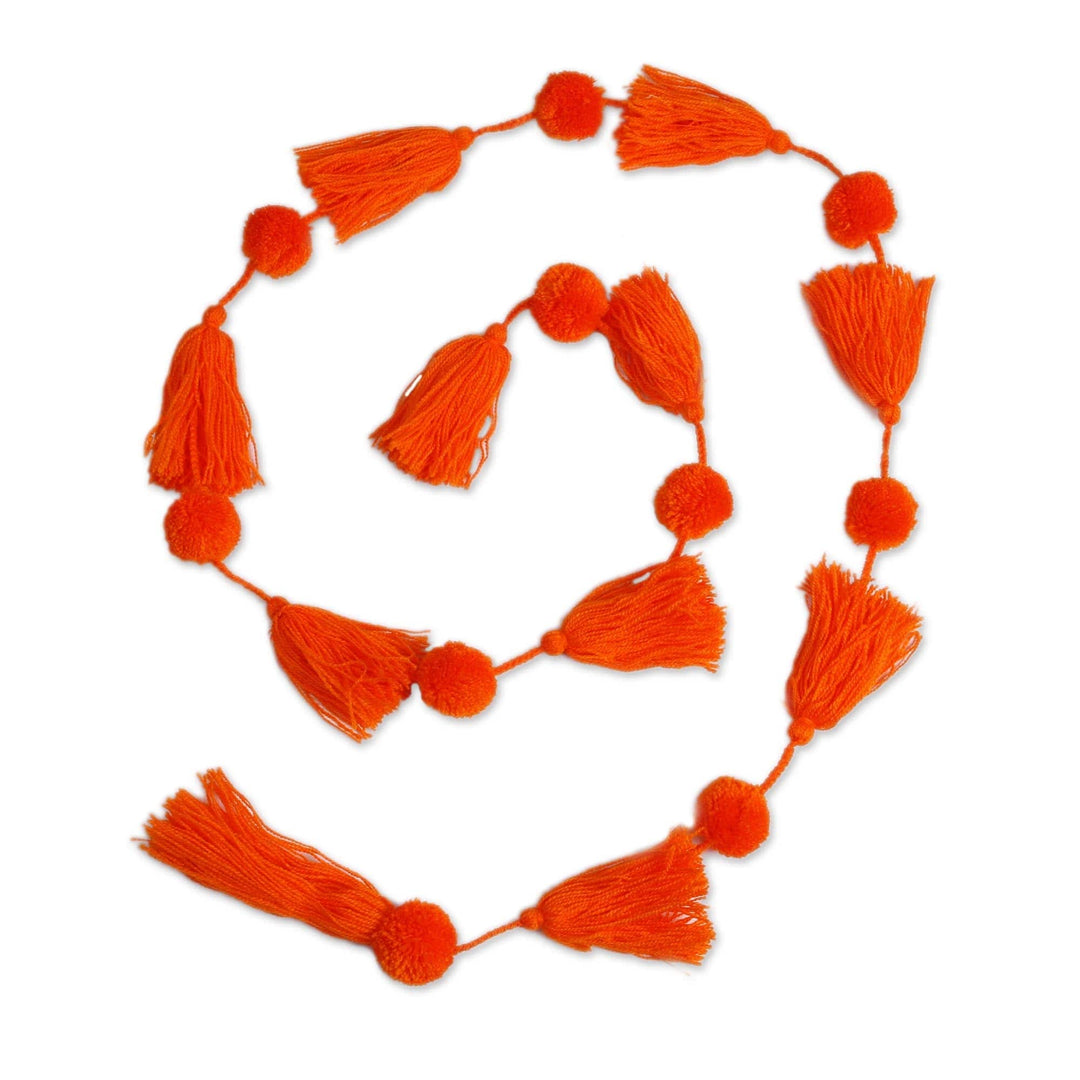 Handcrafted Tangerine Orange Pompom Tassel Cotton Garland - Spread the Joy in Tangerine