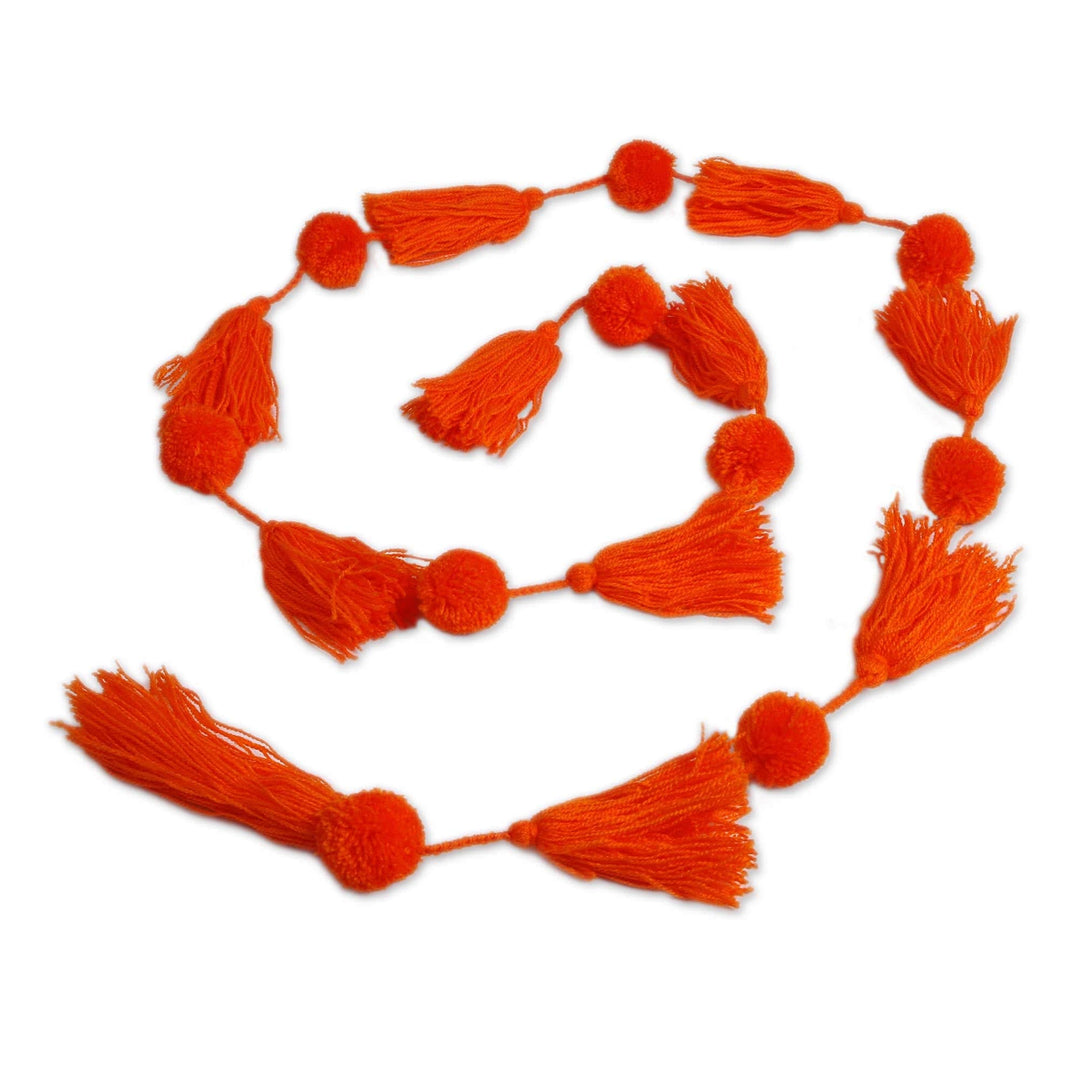 Handcrafted Tangerine Orange Pompom Tassel Cotton Garland - Spread the Joy in Tangerine