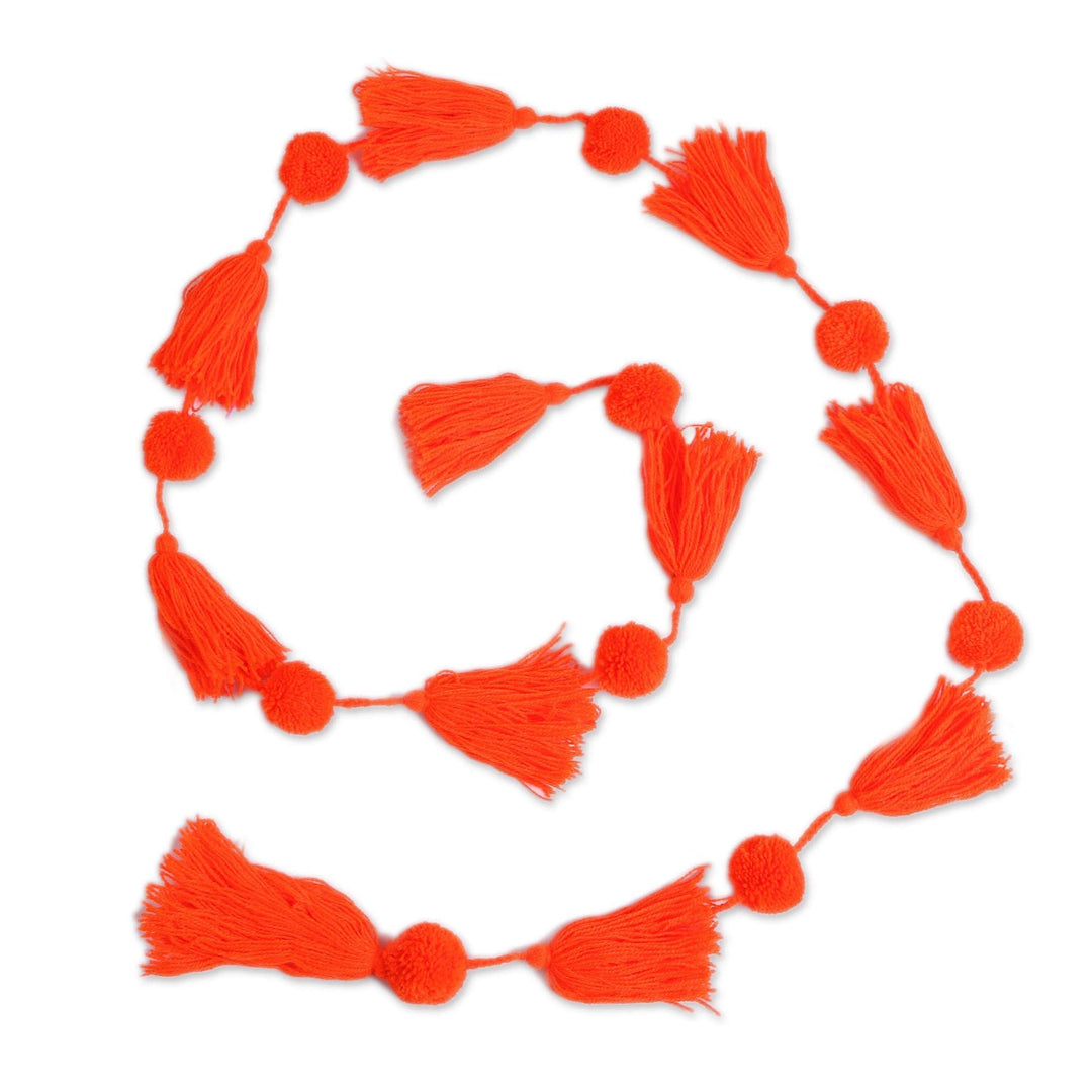 Handcrafted Marigold Orange Pompom Tassel Cotton Garland - Spread the Joy in Marigold
