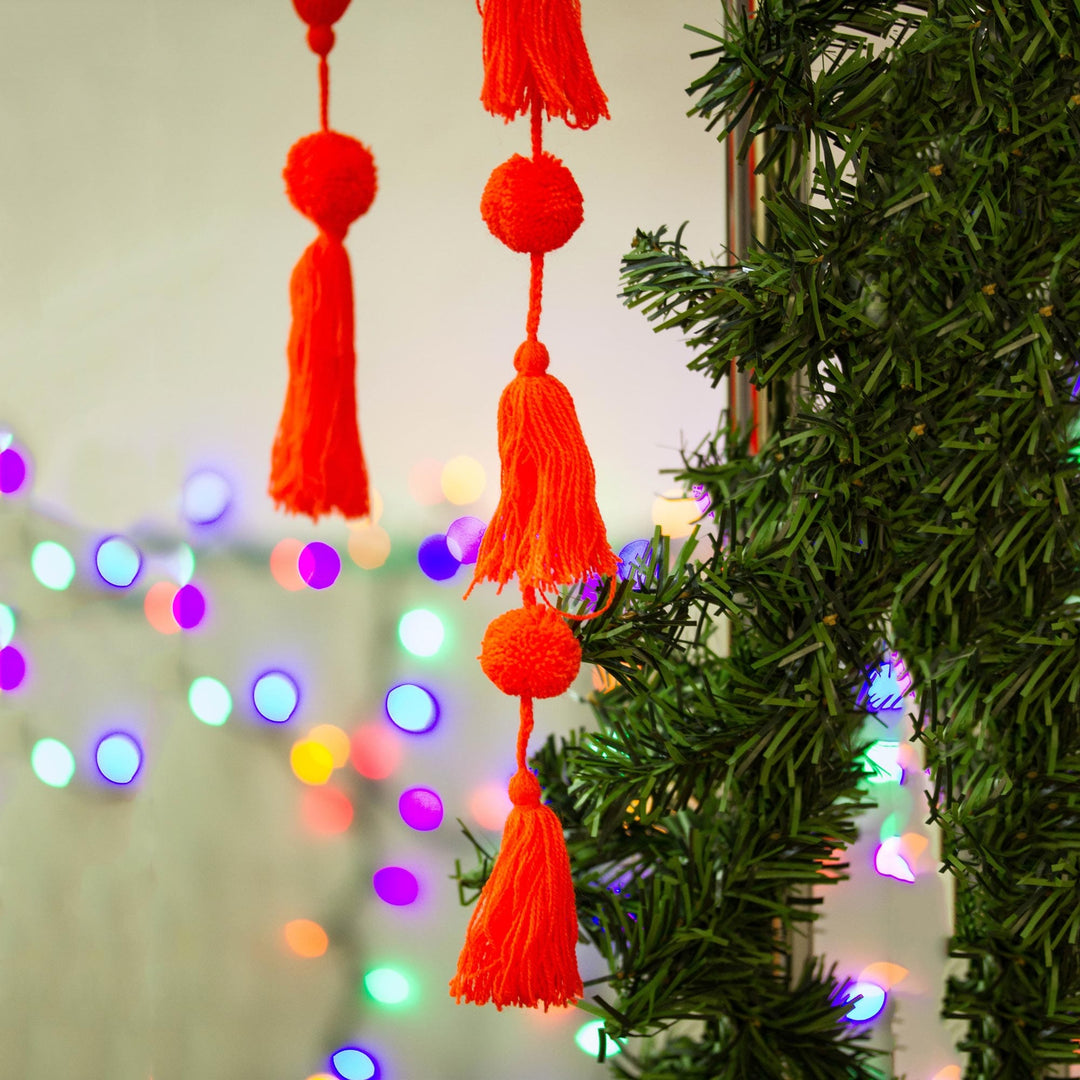 Handcrafted Marigold Orange Pompom Tassel Cotton Garland - Spread the Joy in Marigold