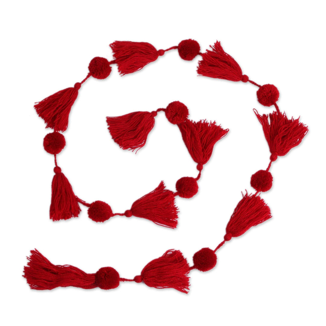 Handcrafted Cherry Red Pompom and Tassel Cotton Garland - Spread the Joy in Cherry Red