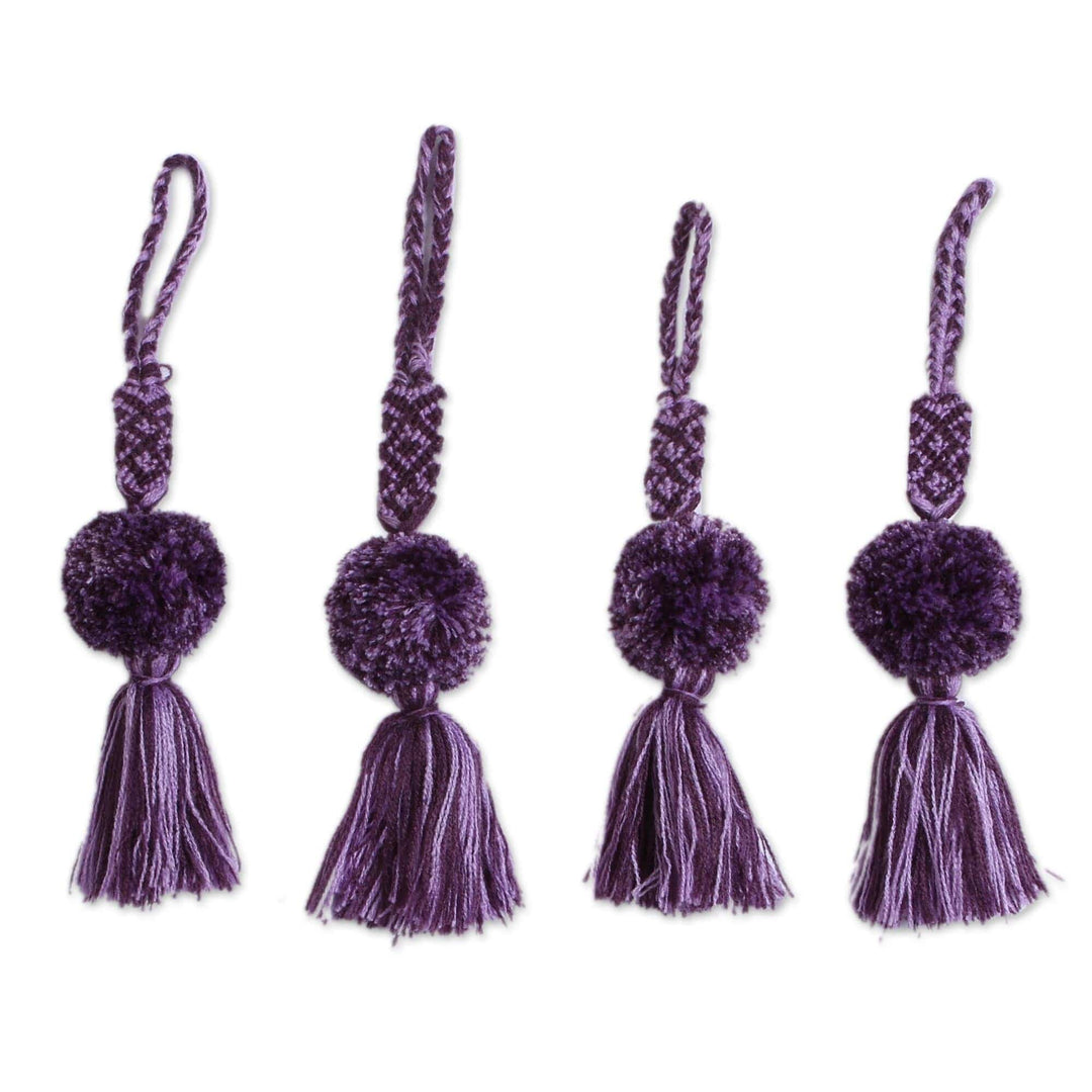 Purple Cotton Pompom and Tassel Ornaments (Set of 4) - Sweet Joy in Purple