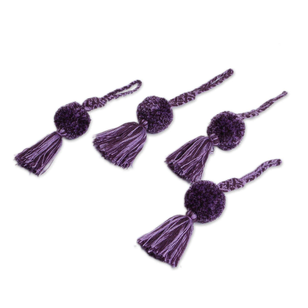 Purple Cotton Pompom and Tassel Ornaments (Set of 4) - Sweet Joy in Purple