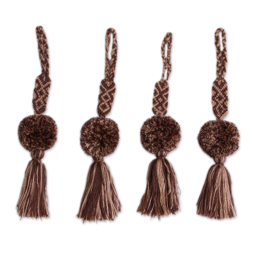 Brown Cotton Pompom and Tassel Ornaments (Set of 4) - Sweet Joy in Brown