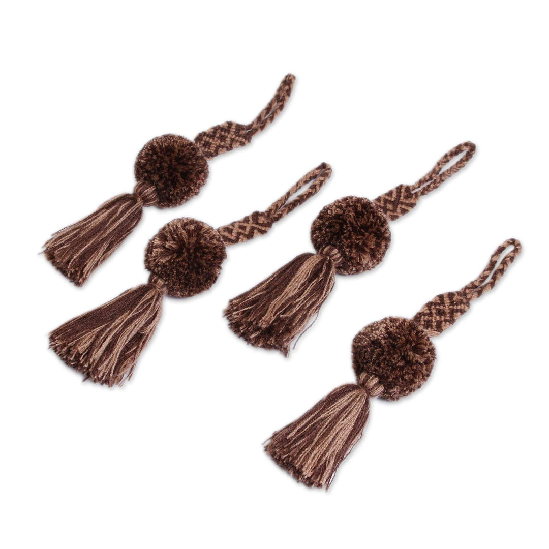 Brown Cotton Pompom and Tassel Ornaments (Set of 4) - Sweet Joy in Brown