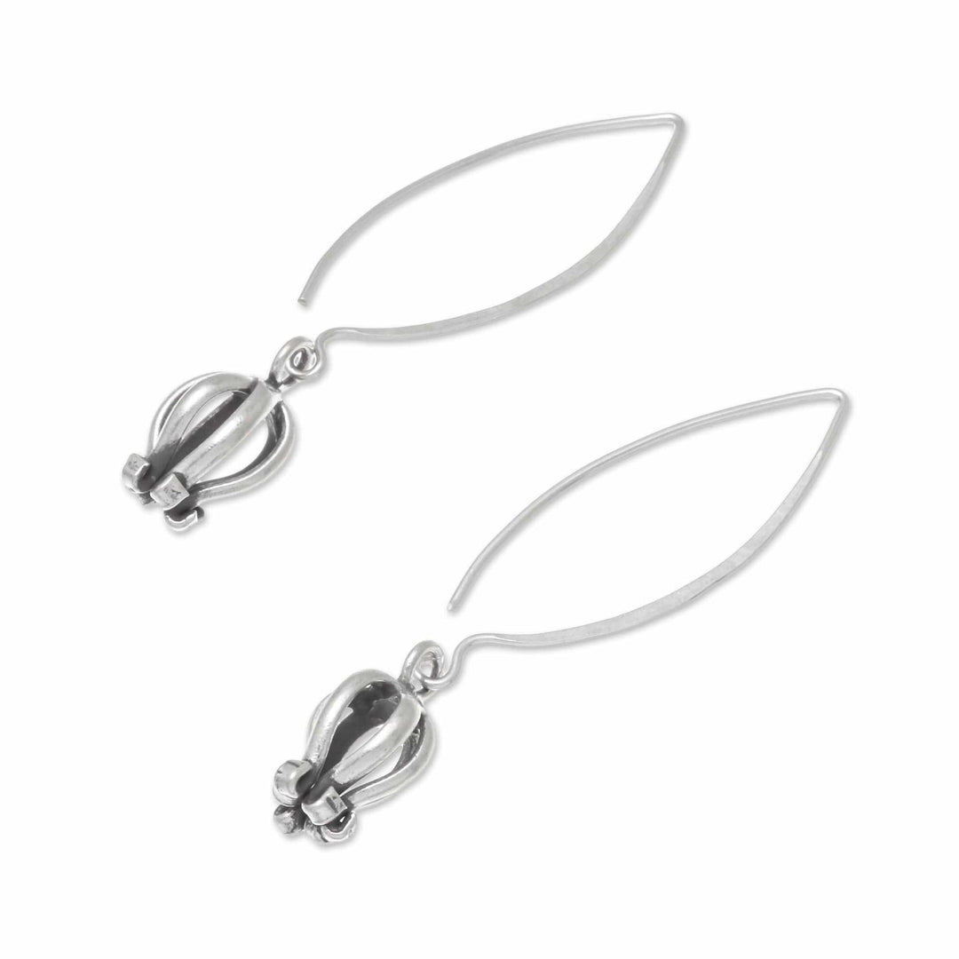 Karen Silver Dangle Earrings from Thailand - Flower Curls