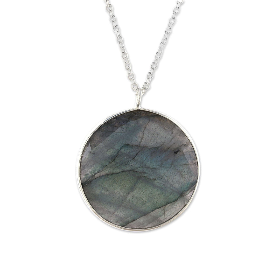 Circular Labradorite Pendant Necklace from India - Aurora Moon