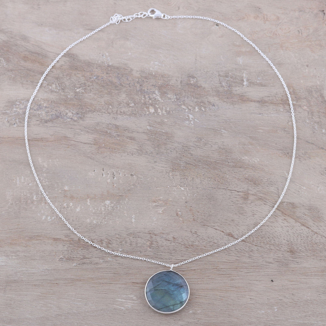 Circular Labradorite Pendant Necklace from India - Aurora Moon