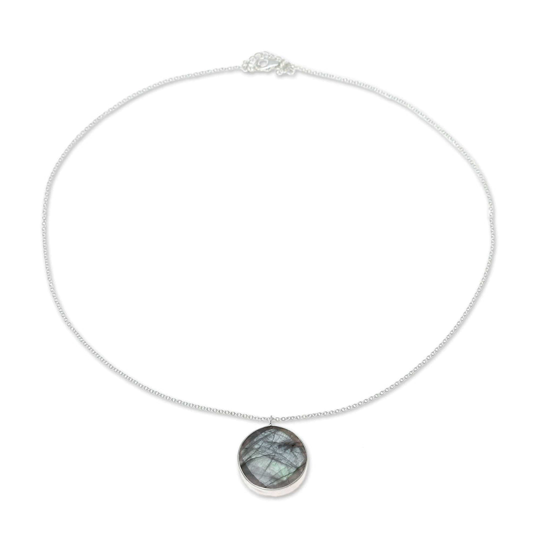 Circular Labradorite Pendant Necklace from India - Aurora Moon