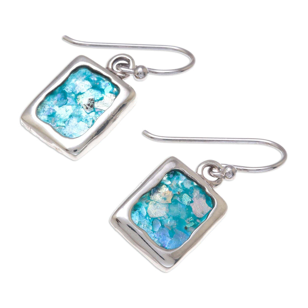 Artisan Crafted Roman Glass Dangle Earrings from Thailand - Ancient Skies