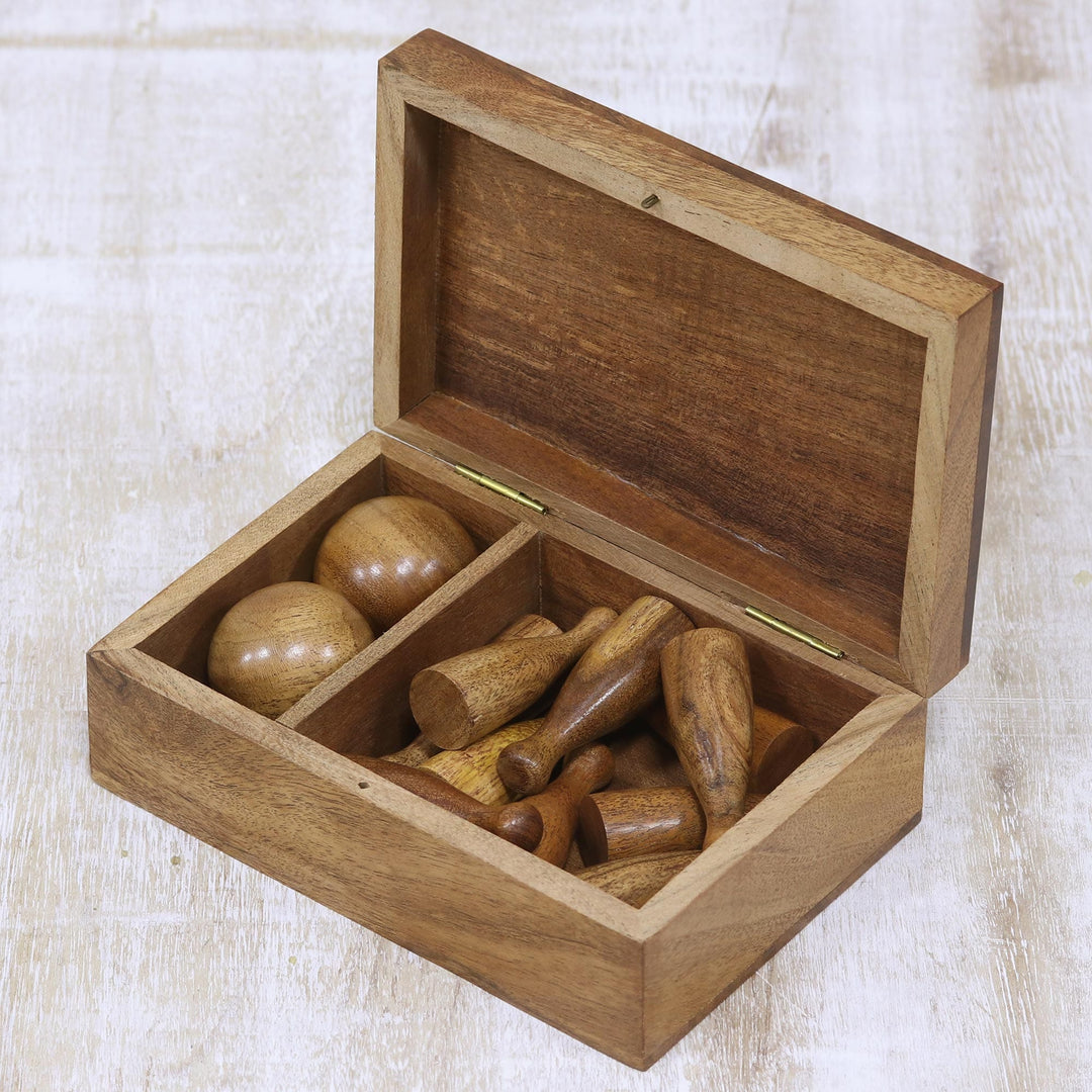 Handcrafted Acacia Wood Bowling Game from India - Strike or Spare