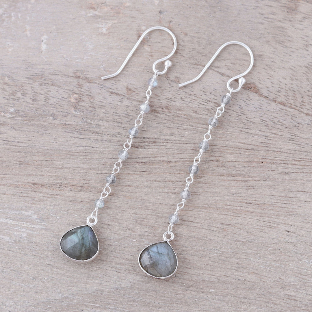 8-Carat Labradorite Dangle Earrings - Morning Drops