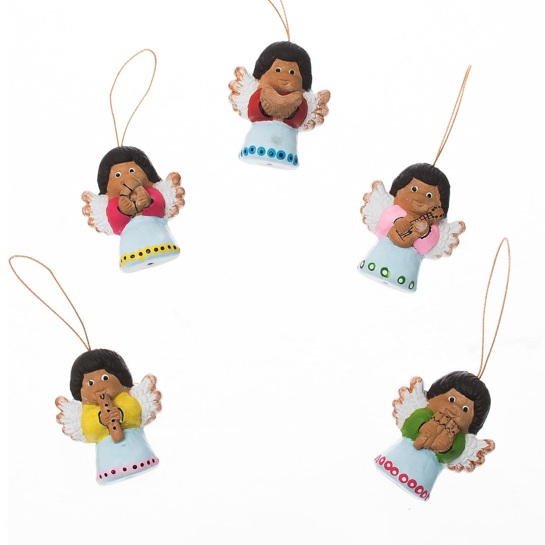 Hand-Painted Ceramic Angel Ornaments from Peru (Set of 5) - Music of Angels