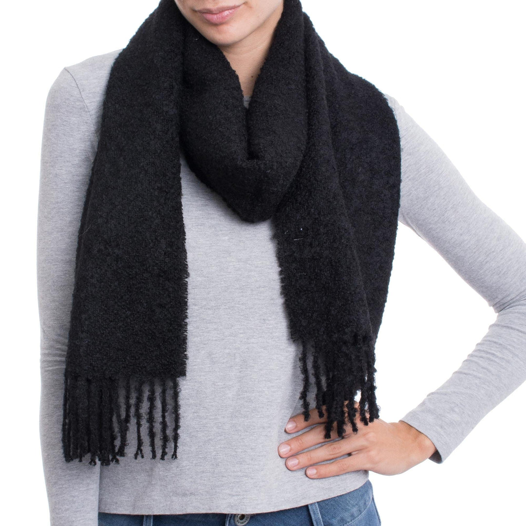 100% Alpaca Wrap Scarf in Solid Black from Peru - Andean Delight in Black