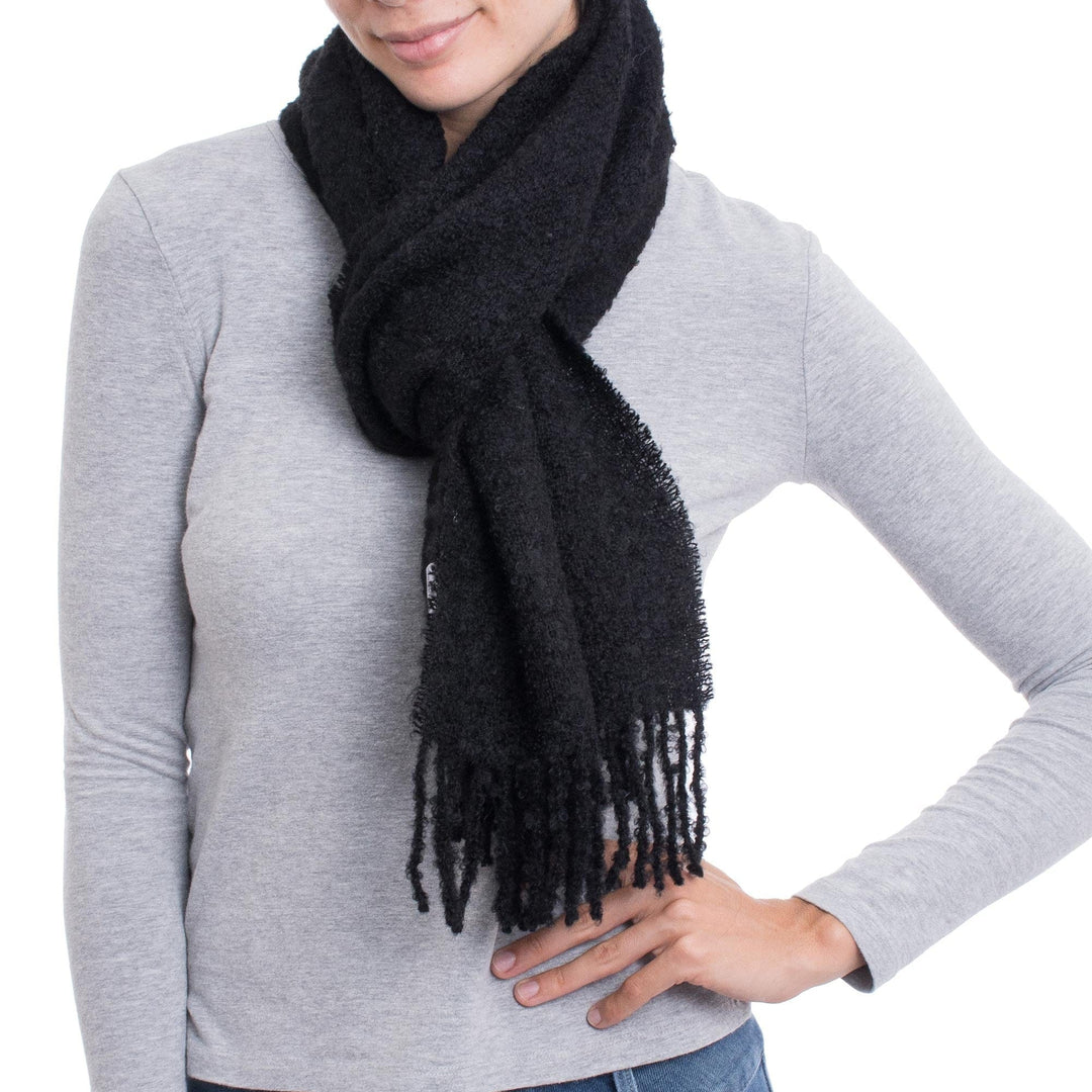100% Alpaca Wrap Scarf in Solid Black from Peru - Andean Delight in Black