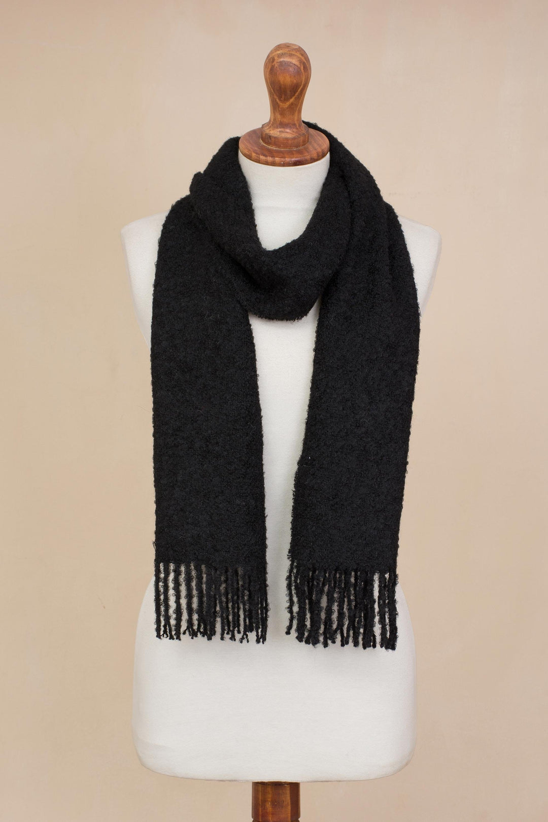 100% Alpaca Wrap Scarf in Solid Black from Peru - Andean Delight in Black