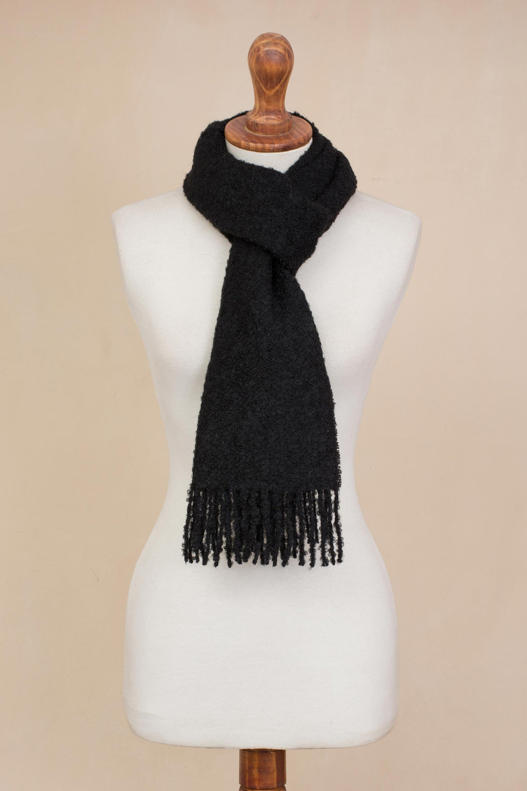 100% Alpaca Wrap Scarf in Solid Black from Peru - Andean Delight in Black