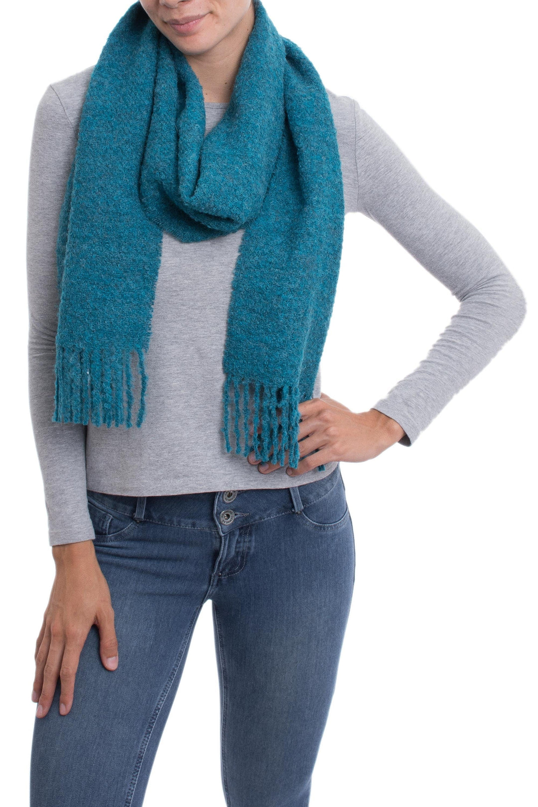 100% Alpaca Wrap Scarf in Solid Teal from Peru - Andean Delight in Teal