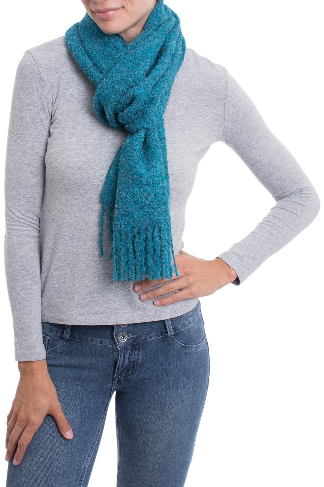 100% Alpaca Wrap Scarf in Solid Teal from Peru - Andean Delight in Teal