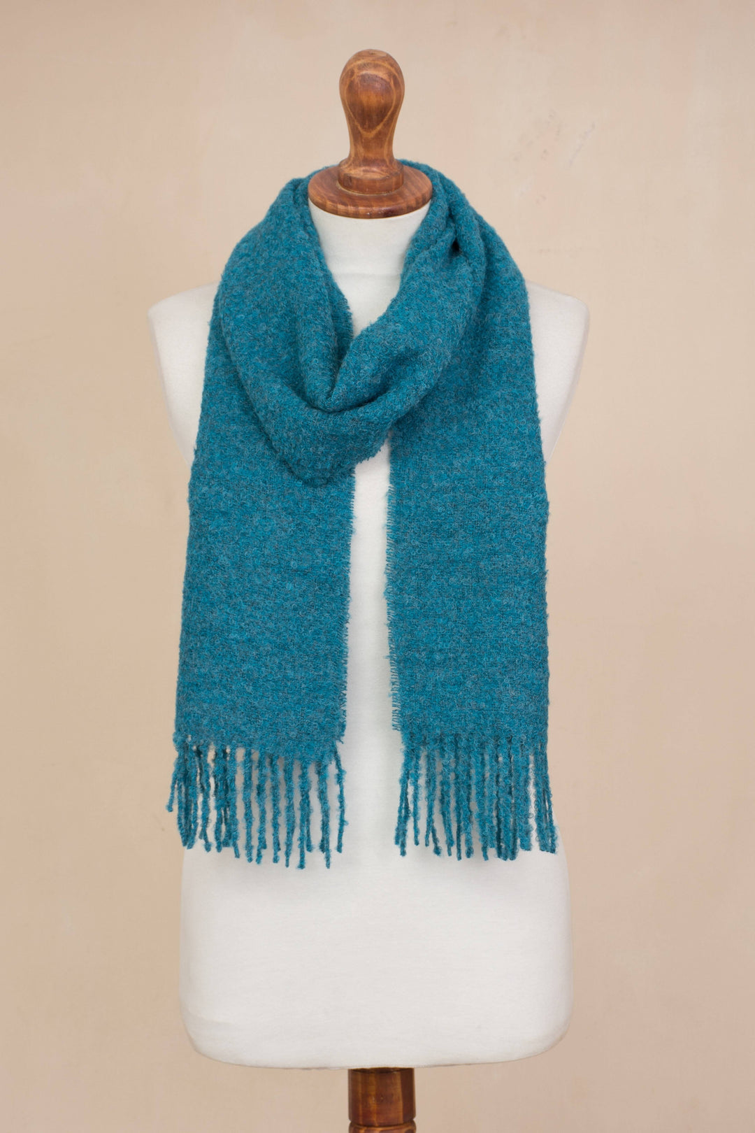 100% Alpaca Wrap Scarf in Solid Teal from Peru - Andean Delight in Teal