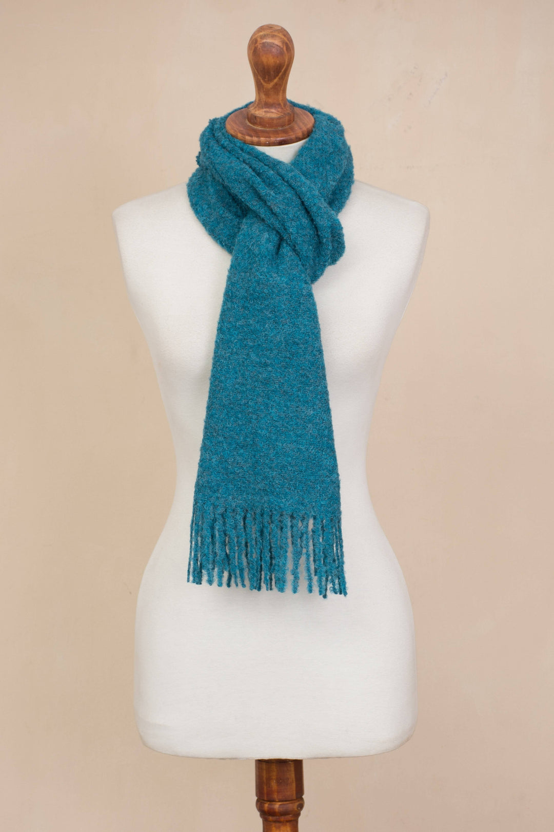 100% Alpaca Wrap Scarf in Solid Teal from Peru - Andean Delight in Teal