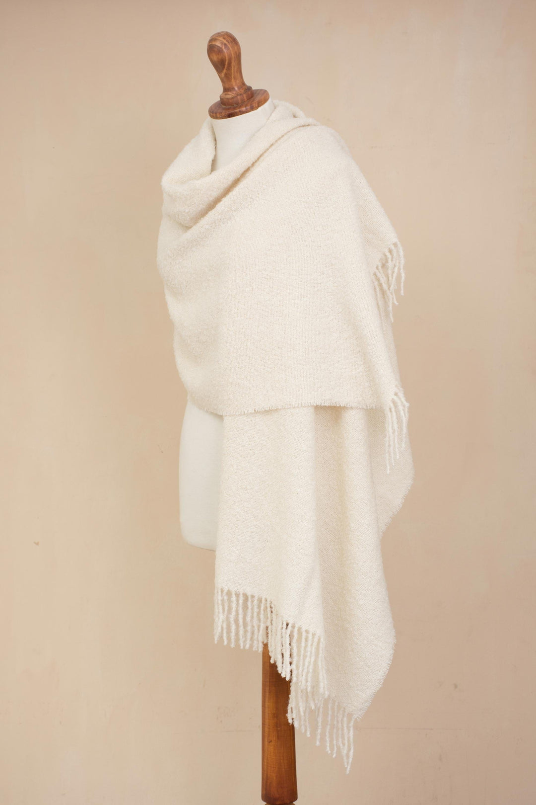 100% Alpaca Shawl in Solid Bone from Peru - Andean Delight in Bone