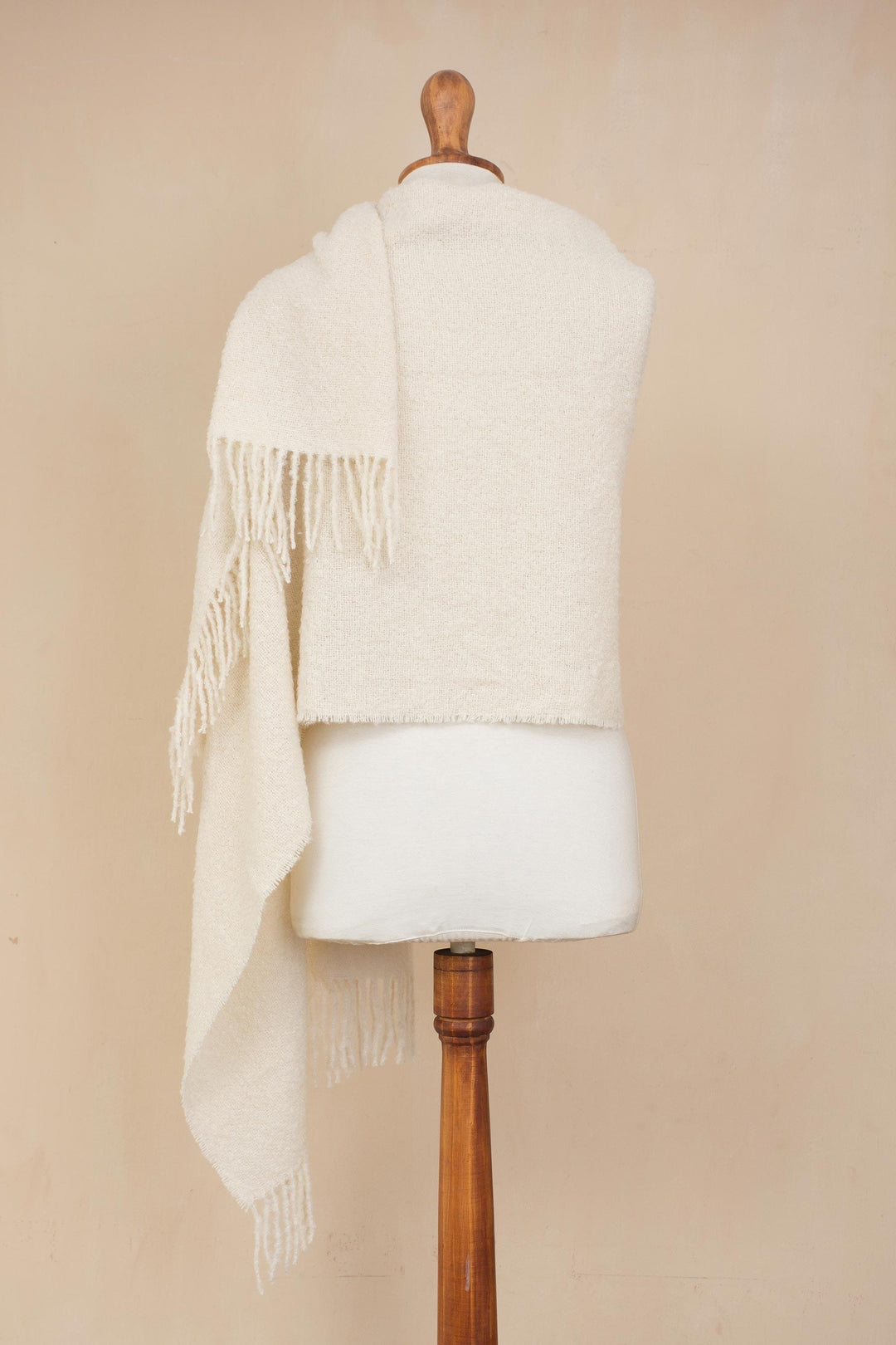 100% Alpaca Shawl in Solid Bone from Peru - Andean Delight in Bone