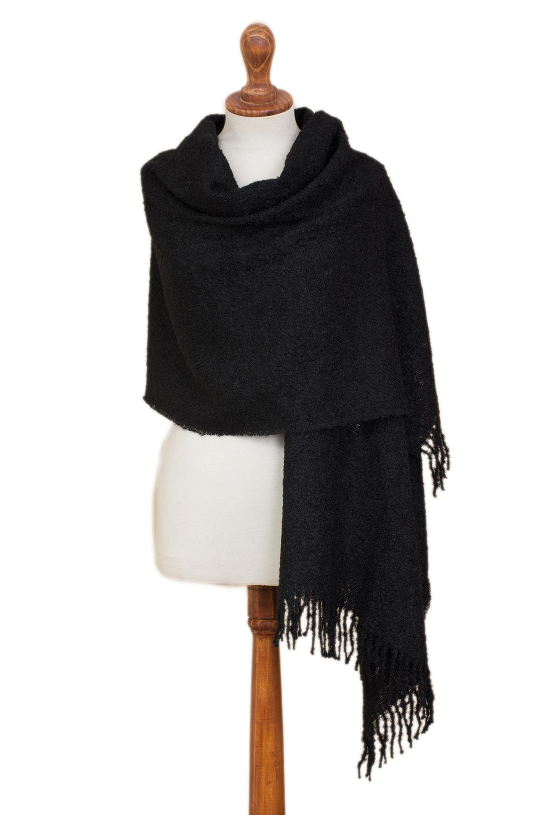 100% Alpaca Shawl in Solid Black from Peru - Andean Delight in Black
