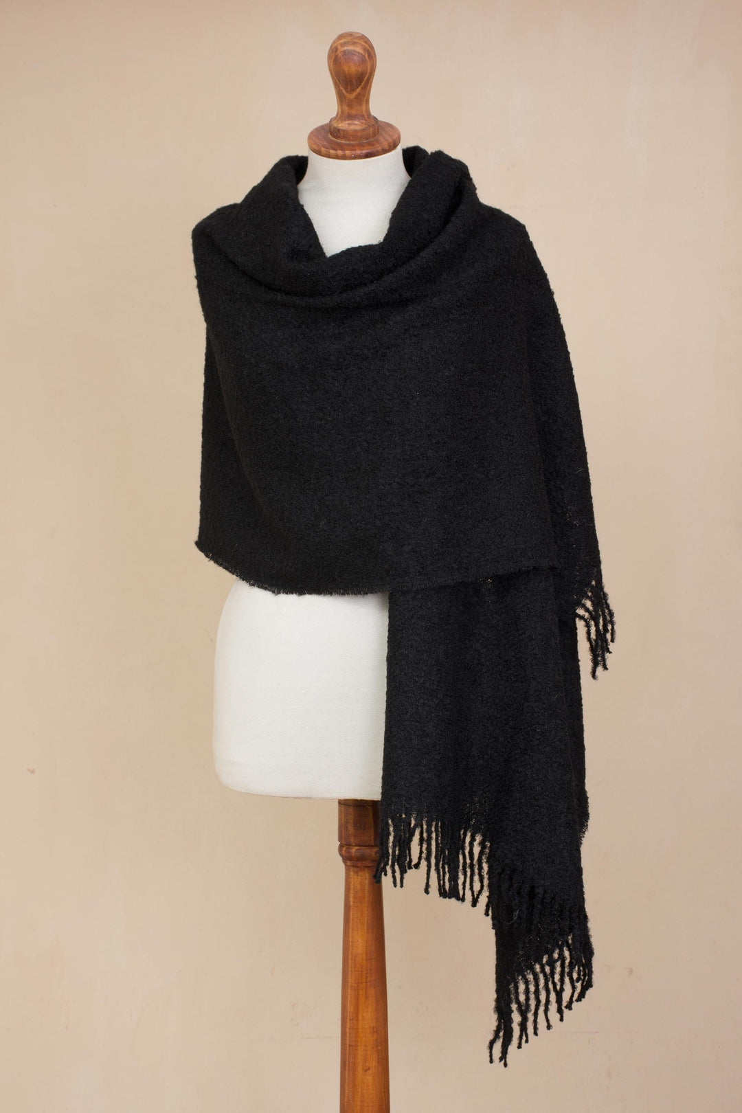 100% Alpaca Shawl in Solid Black from Peru - Andean Delight in Black