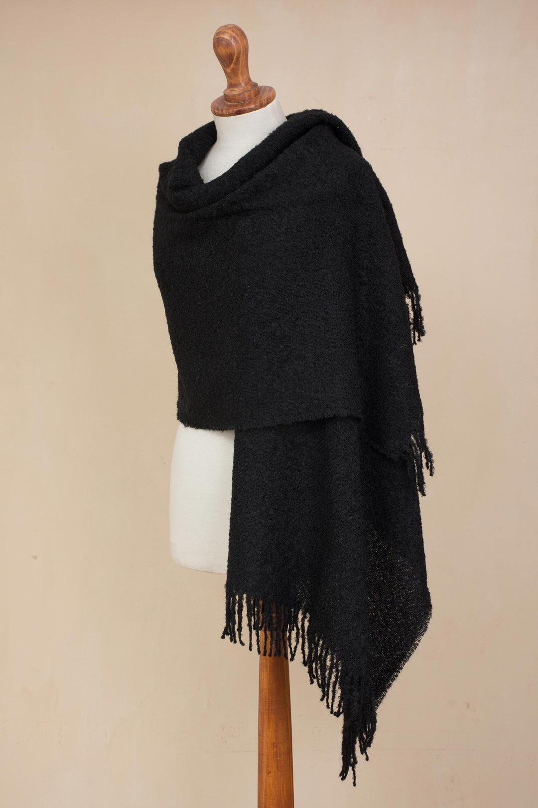 100% Alpaca Shawl in Solid Black from Peru - Andean Delight in Black