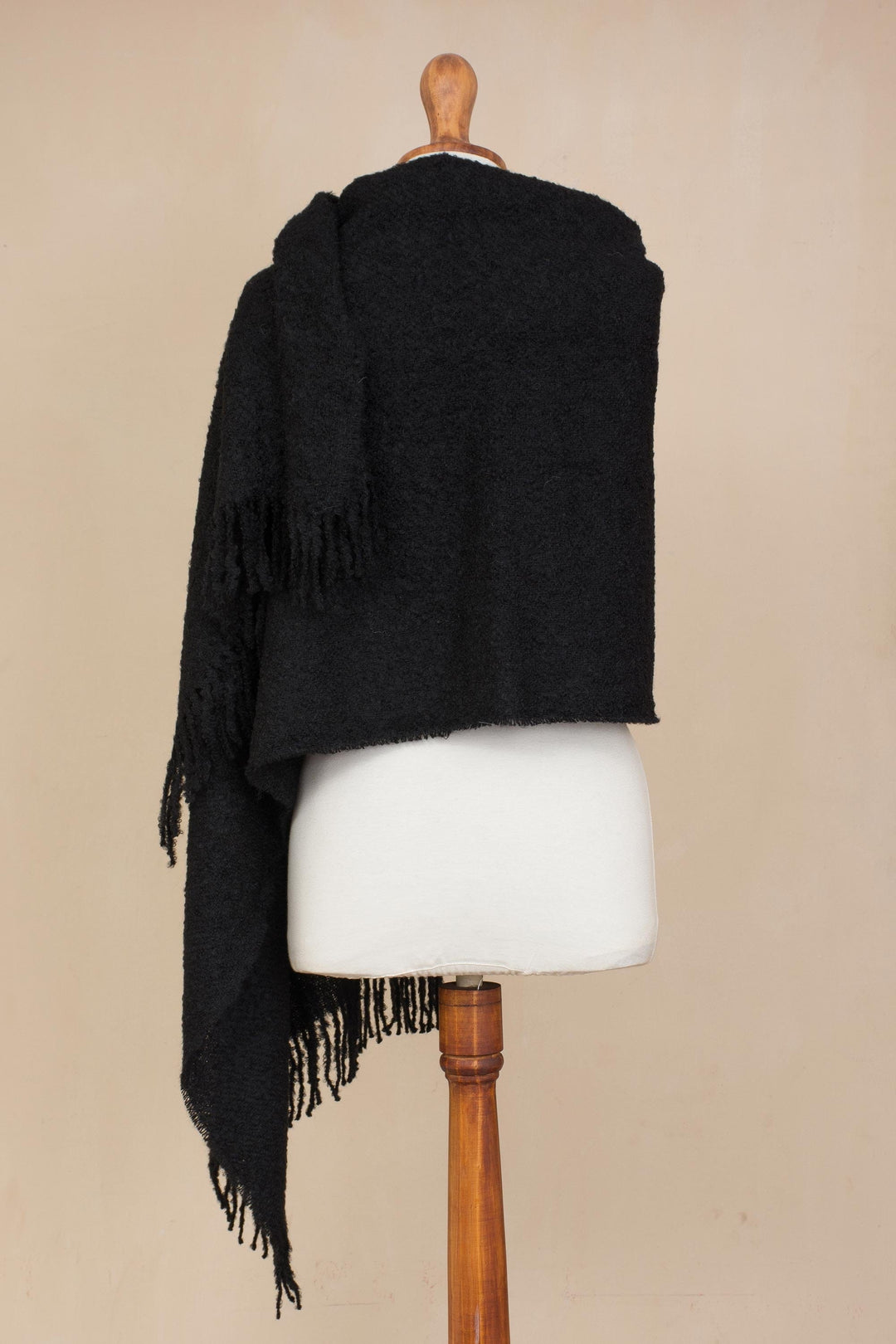 100% Alpaca Shawl in Solid Black from Peru - Andean Delight in Black