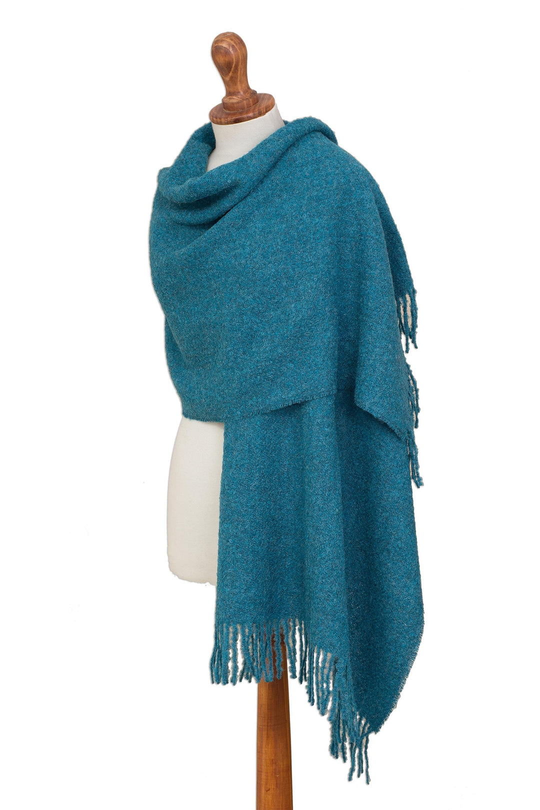 100% Alpaca Shawl in Solid Teal from Peru - Andean Delight in Teal