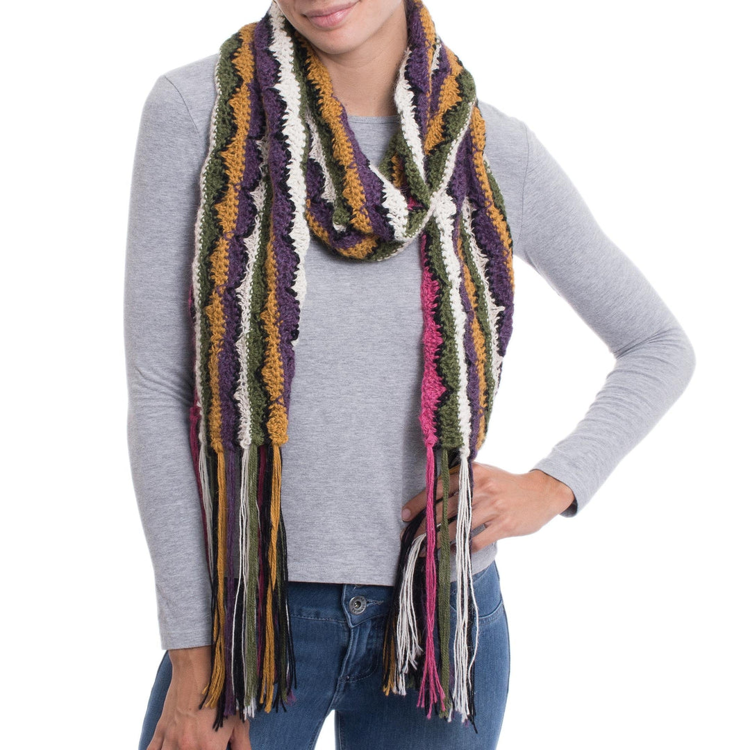 Hand-Crocheted Colorful 100% Alpaca Wrap Scarf from Peru - Colors of the Mountain