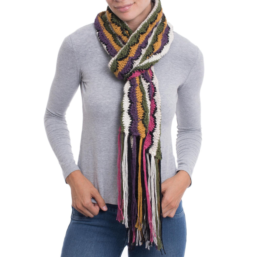 Hand-Crocheted Colorful 100% Alpaca Wrap Scarf from Peru - Colors of the Mountain