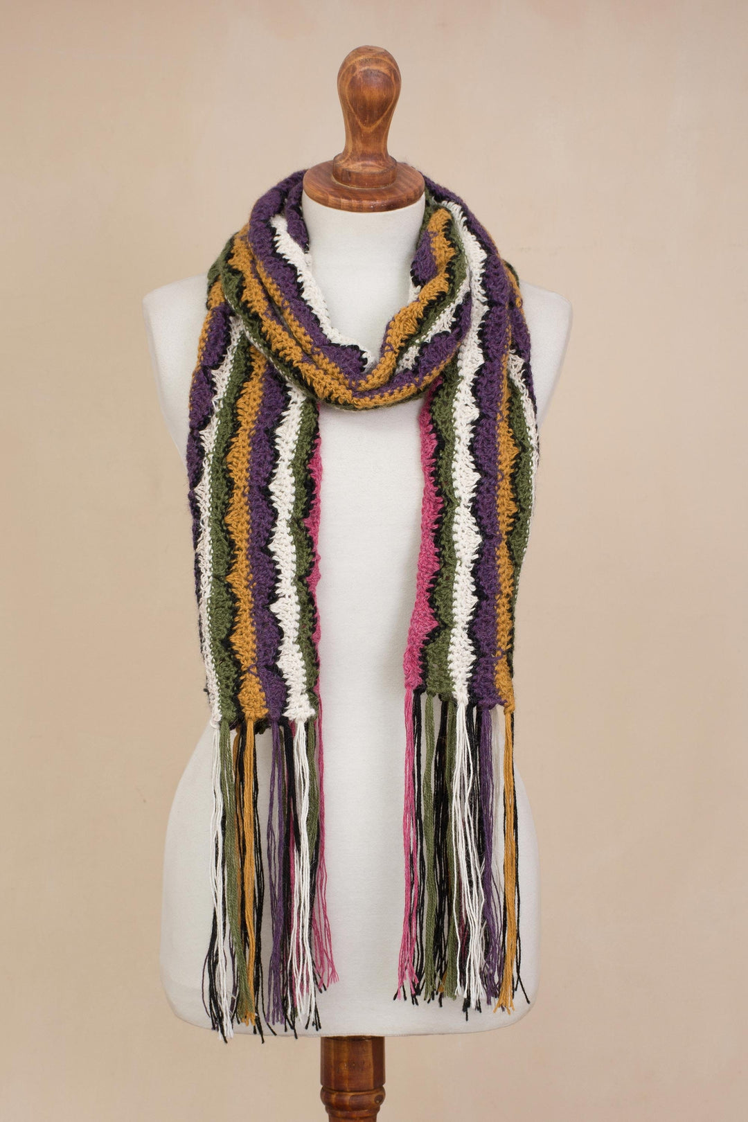 Hand-Crocheted Colorful 100% Alpaca Wrap Scarf from Peru - Colors of the Mountain