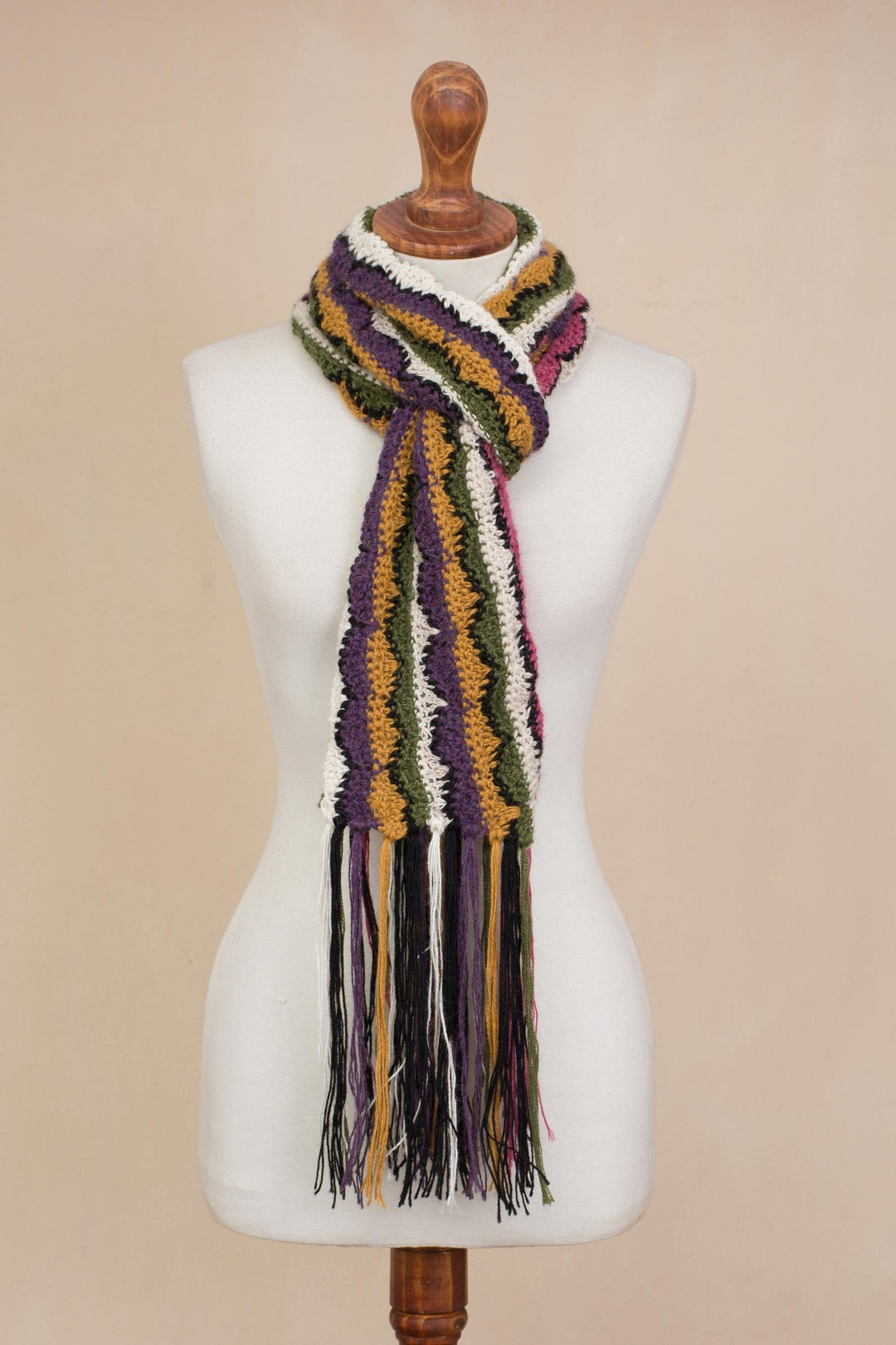 Hand-Crocheted Colorful 100% Alpaca Wrap Scarf from Peru - Colors of the Mountain