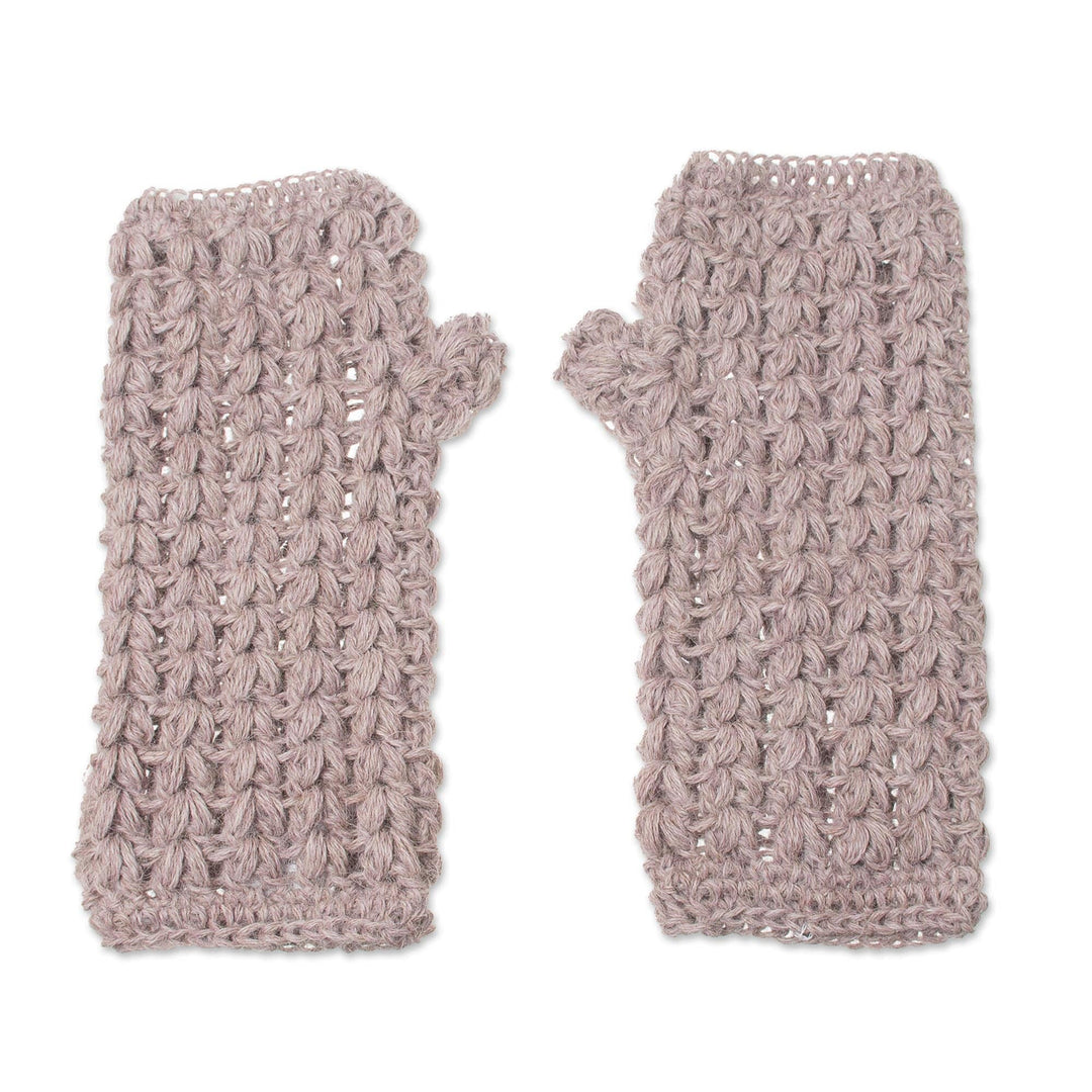 Hand-Crocheted 100% Alpaca Fingerless Gloves in Pale Mauve - Pale Mauve Dream