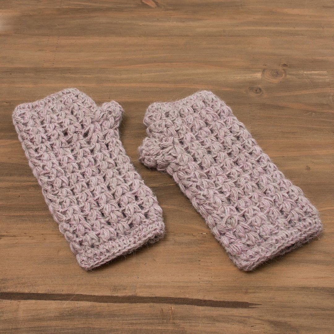 Hand-Crocheted 100% Alpaca Fingerless Gloves in Pale Mauve - Pale Mauve Dream
