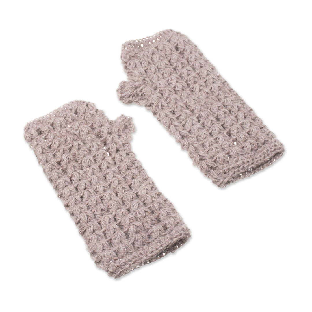 Hand-Crocheted 100% Alpaca Fingerless Gloves in Pale Mauve - Pale Mauve Dream