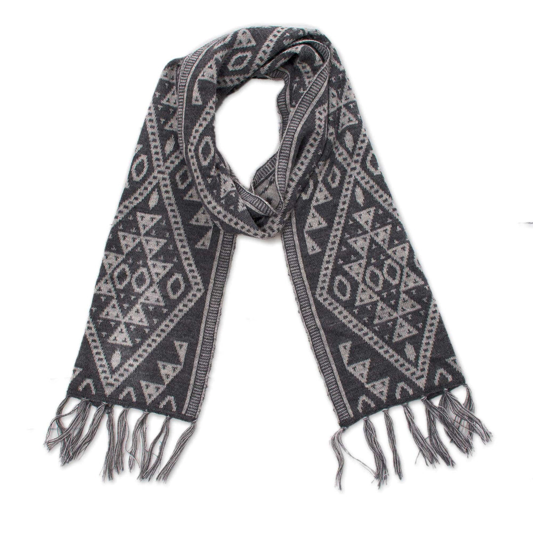 Alpaca Blend Wrap Scarf in Slate and White from Peru - Inca Slate