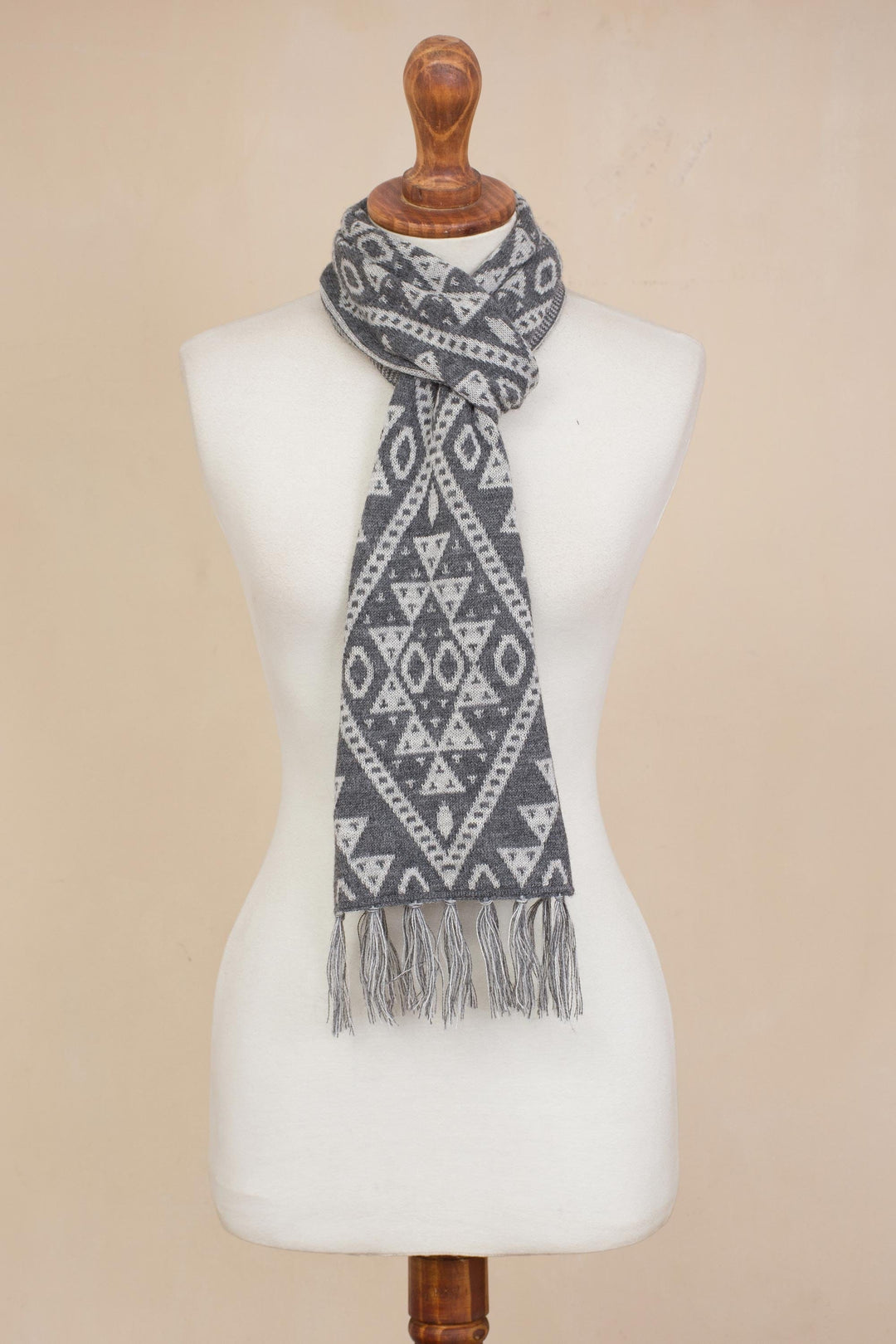 Alpaca Blend Wrap Scarf in Slate and White from Peru - Inca Slate