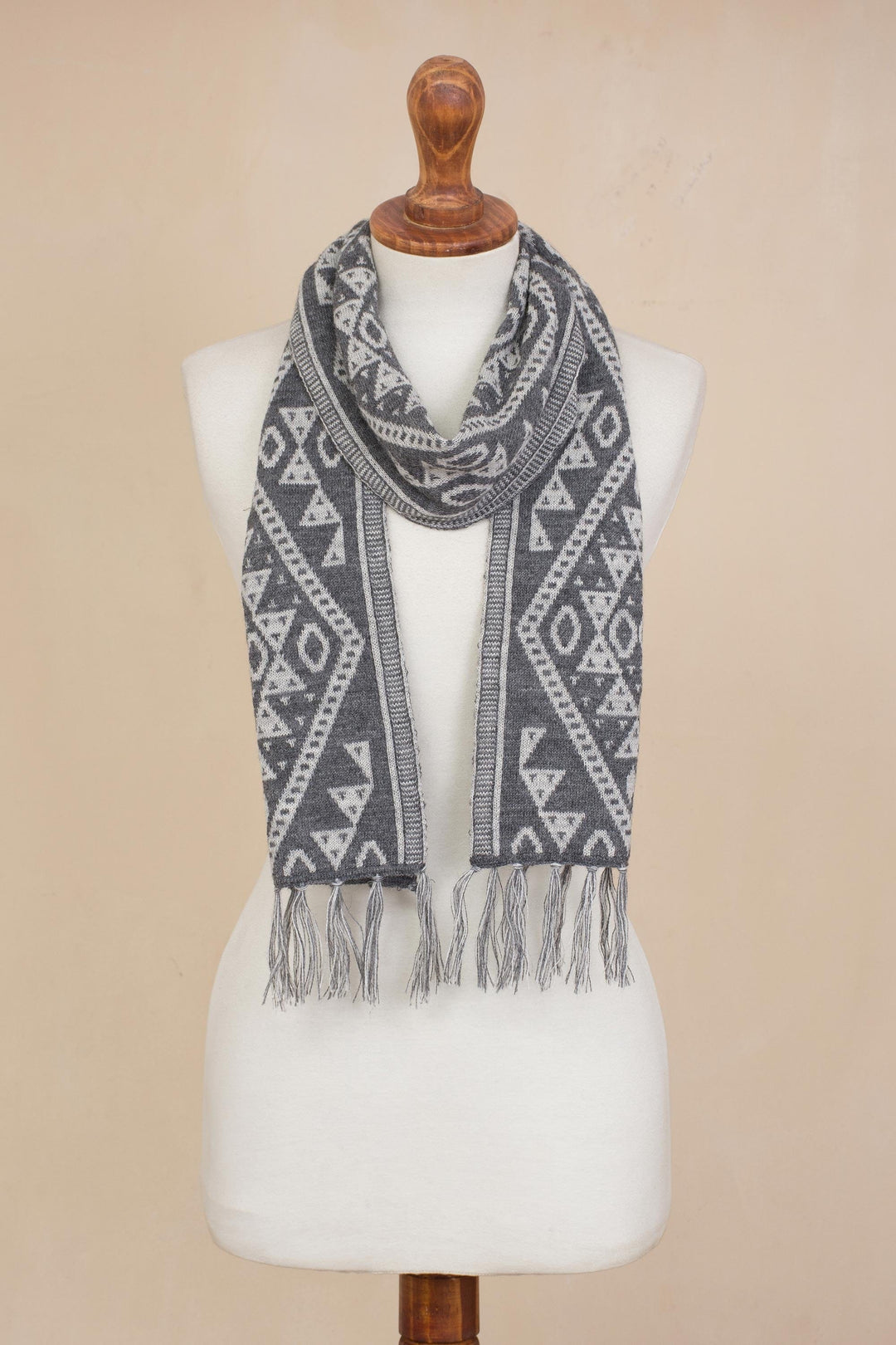 Alpaca Blend Wrap Scarf in Slate and White from Peru - Inca Slate
