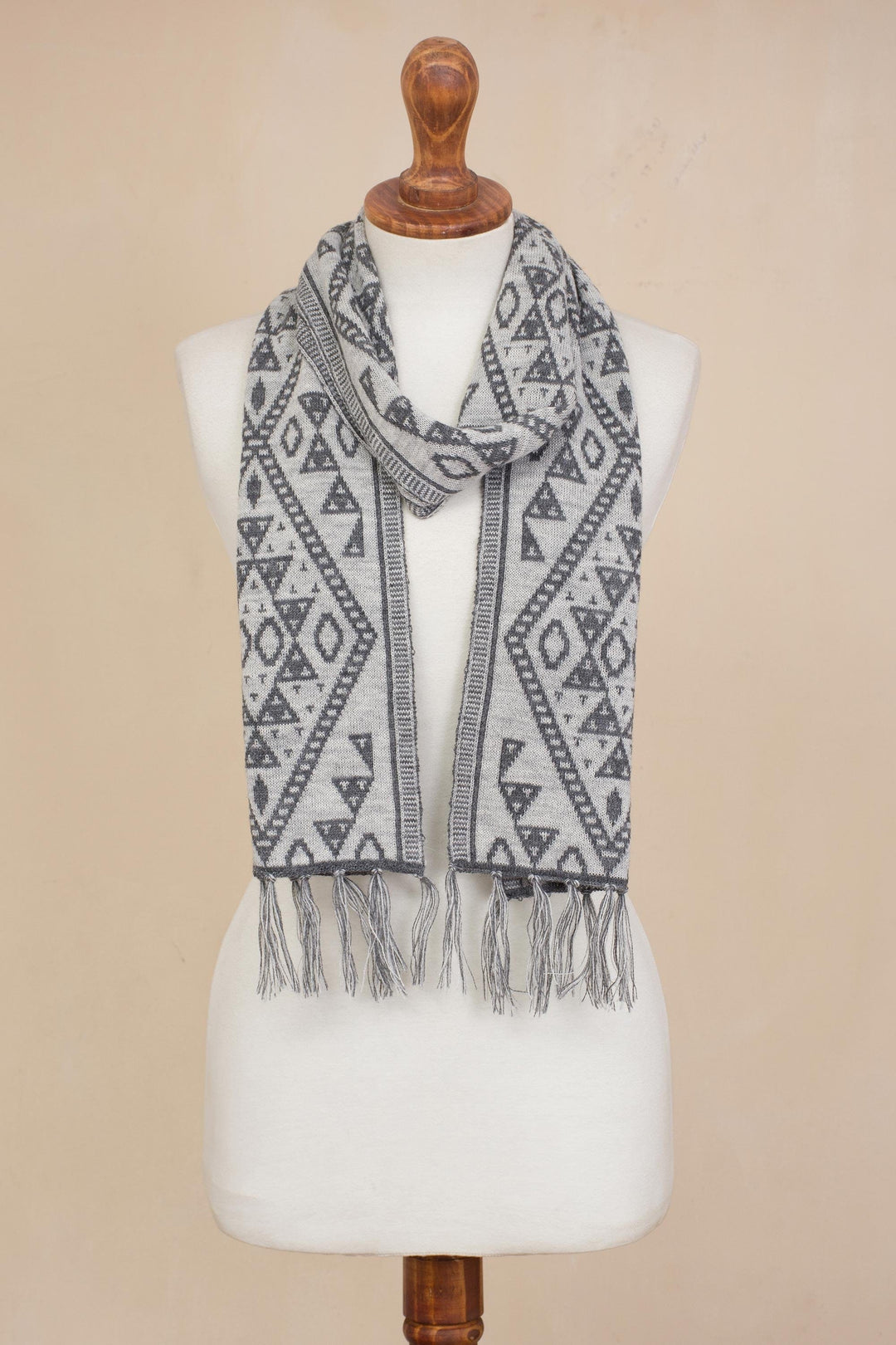 Alpaca Blend Wrap Scarf in Slate and White from Peru - Inca Slate