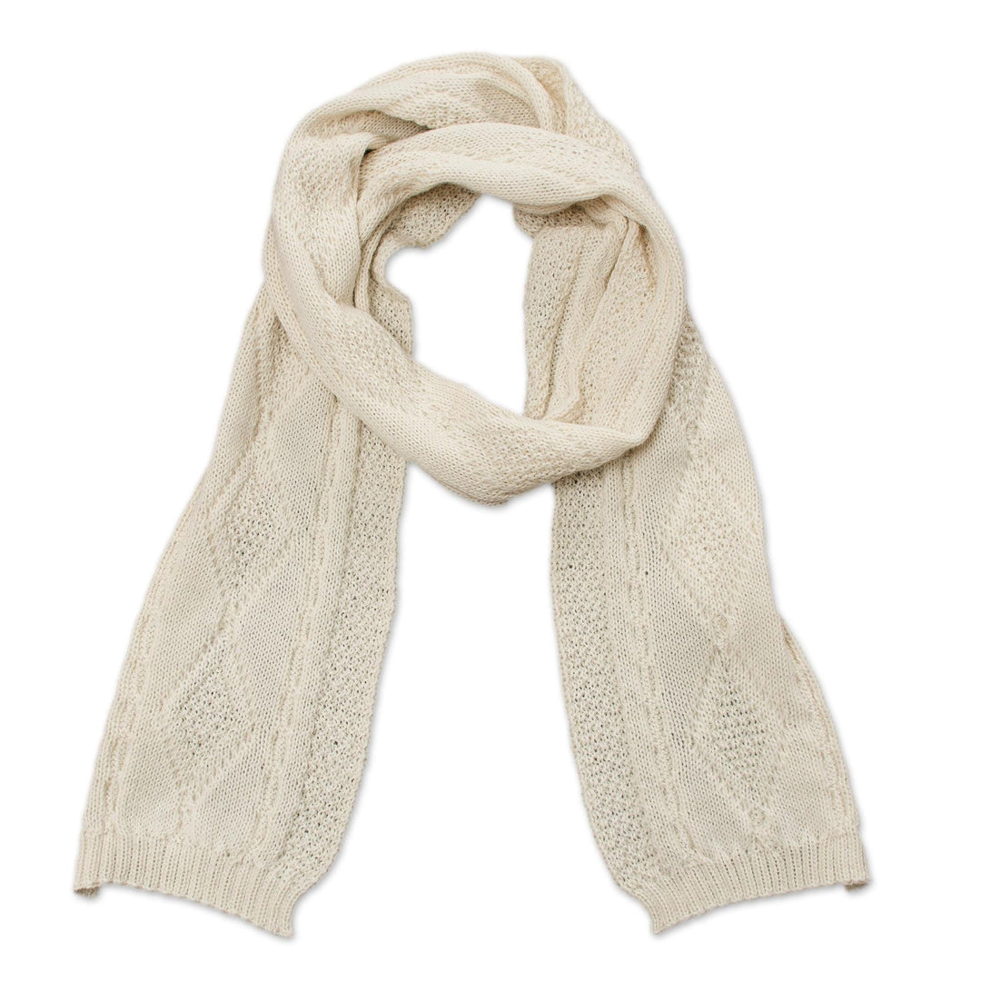 100% Alpaca Knit Wrap Scarf in Alabaster from Peru - Alabaster Diamonds