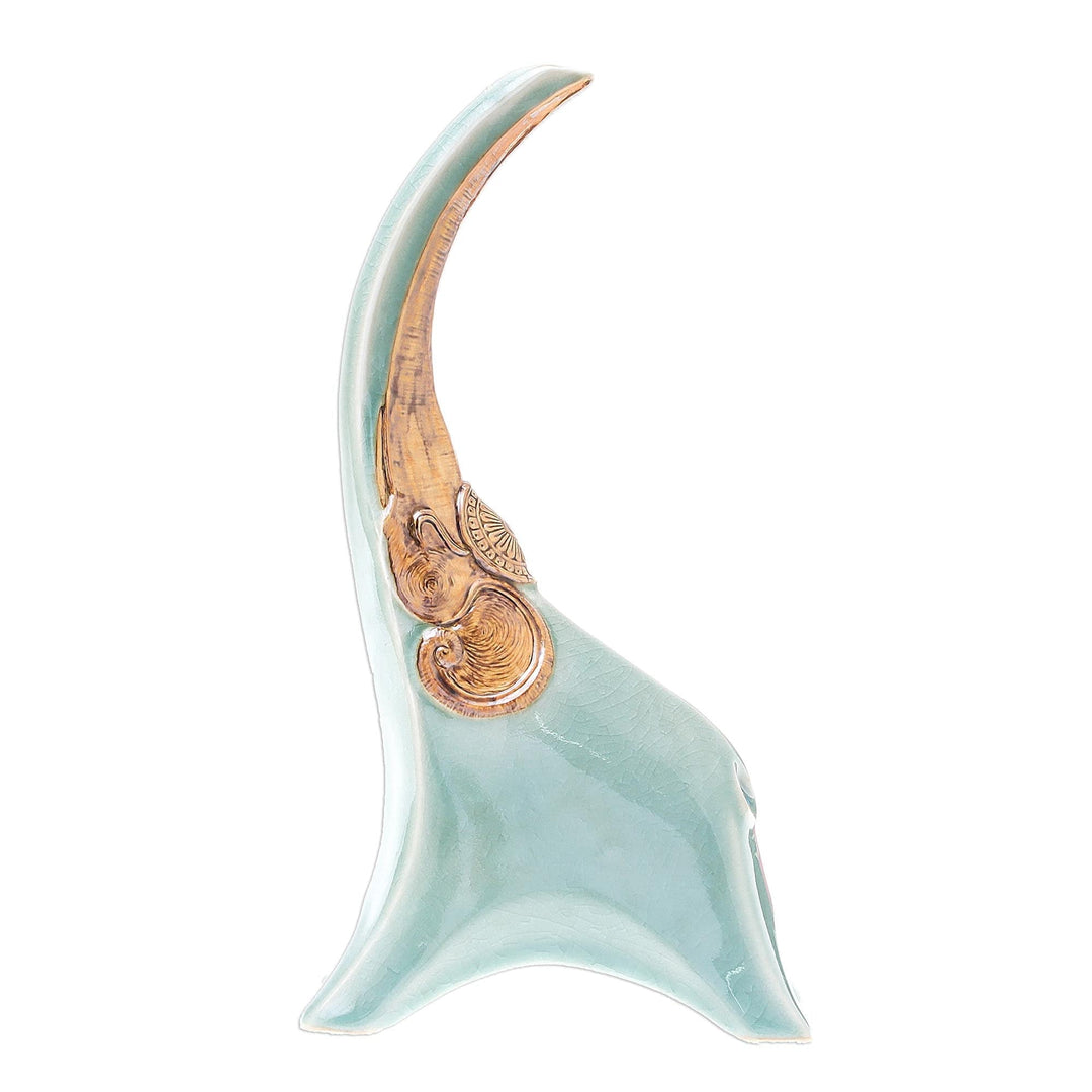 Celadon Ceramic Elephant Vase from Thailand - Cheerful Trumpet