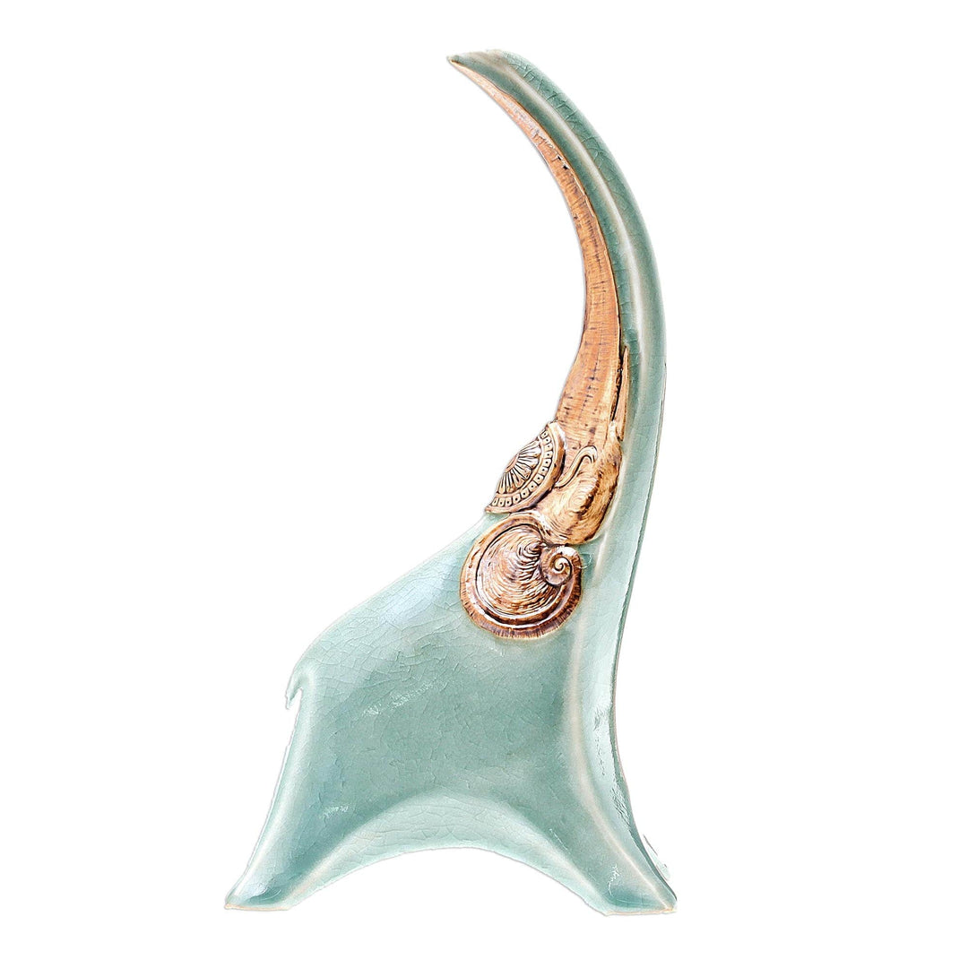 Celadon Ceramic Elephant Vase from Thailand - Cheerful Trumpet